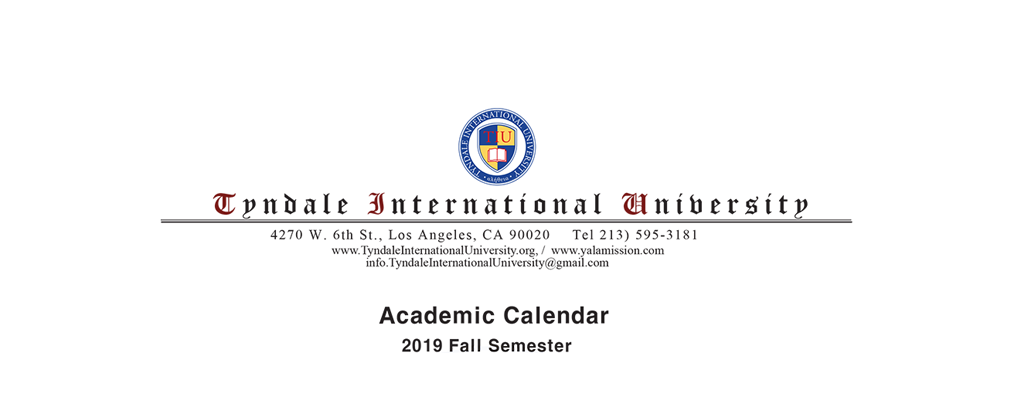 2019 Fall Academic Calendar